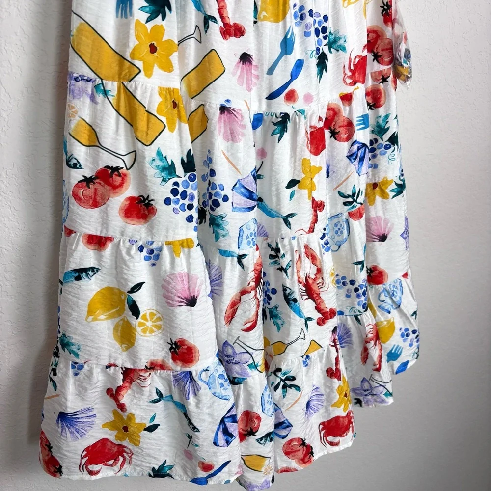 Pink Lily Multicolor Coastal Novelty Print Tiered Mini Dress Women’s Medium - Picture 2 of 12
